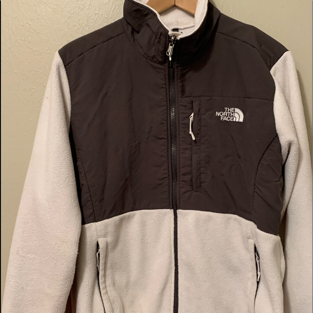 The North Face gray and white denali jacket